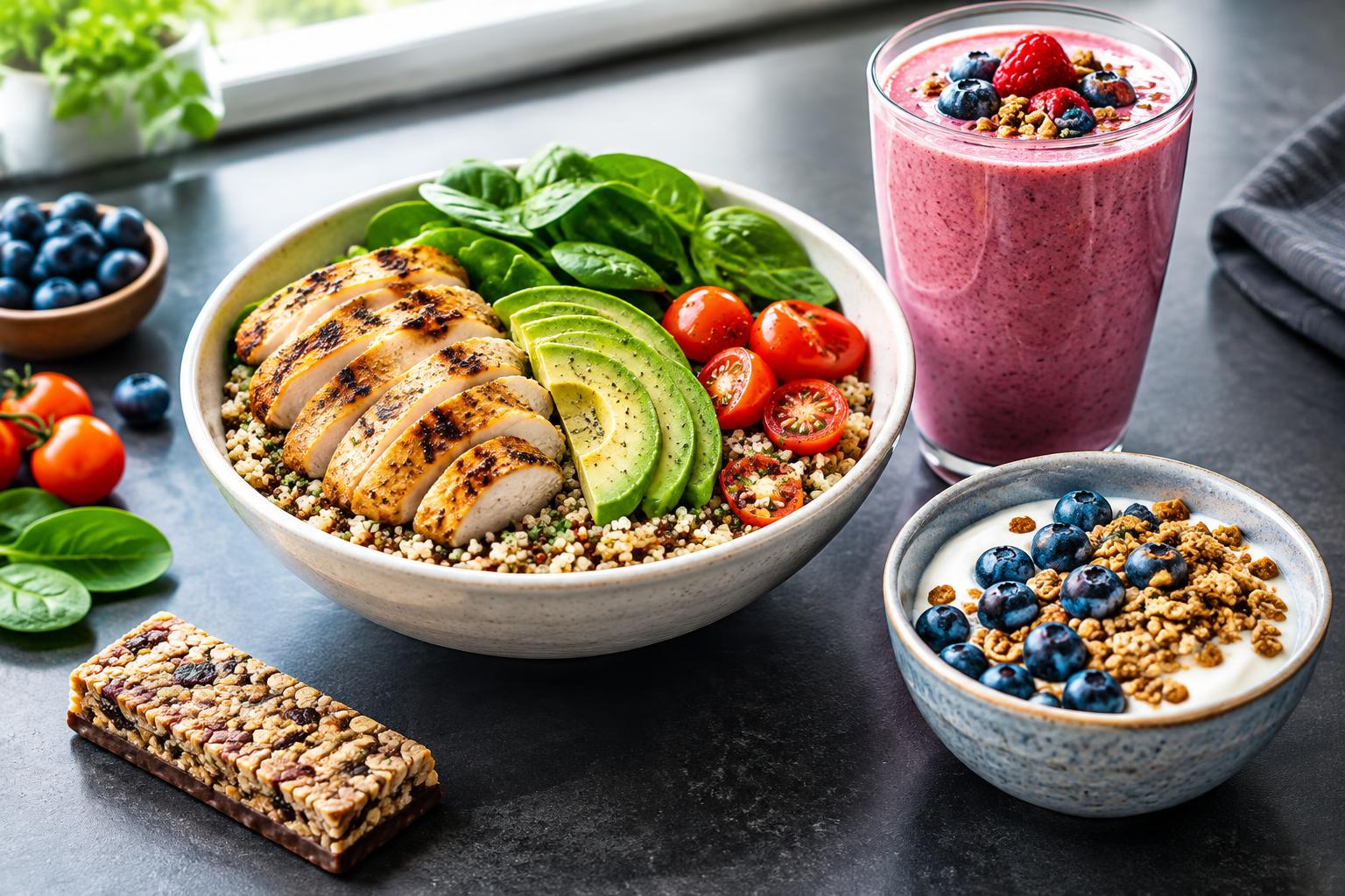 Comida saludable y smoothie